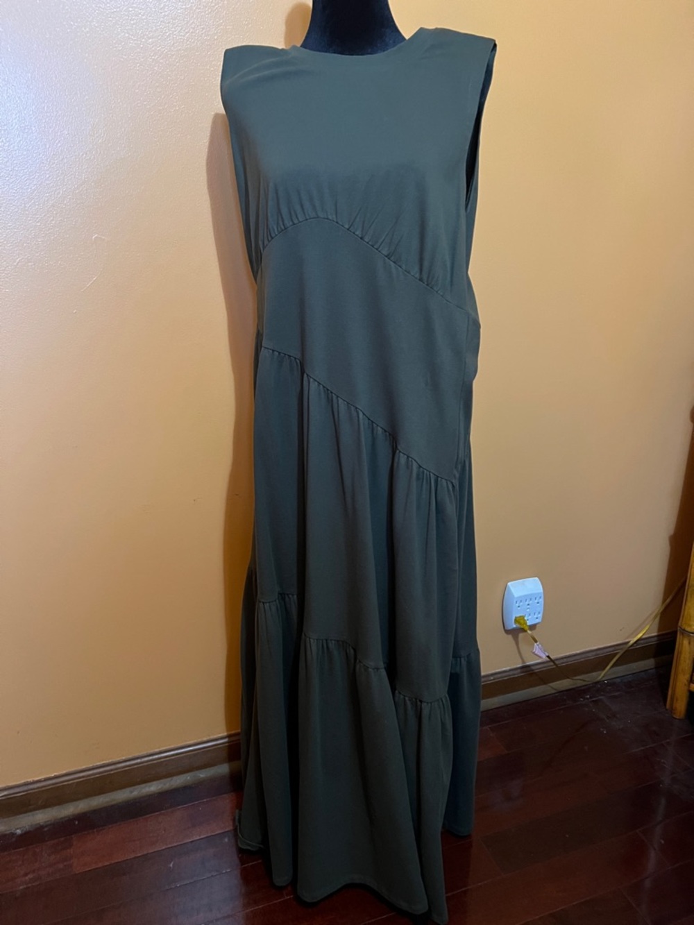 DKNYC Olive Green Sleeveless Tiered Maxi Dress